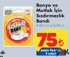 BOSS TAPE BANYO VE MUTFAK İÇİN SIZDIRMAZLIK BANDI 22 MM X 3,35 M BOSS TAPE BANYO VE MUTFAK İÇİN SIZDIRMAZLIK BANDI 22 MM X 3,35 M